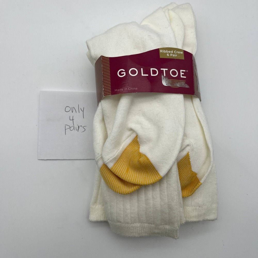 Goldtoe Socks Womens 9-11 White Ribbed Crew 4 Pairs Cotton Blend 4585
